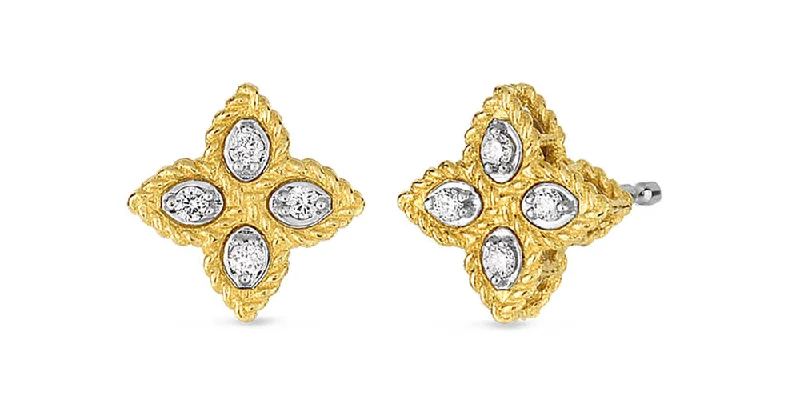 Natural Earrings-Venetian Princess Flower 0.10Ct Diamond Stud Earrings in 18K White and Yellow Gold