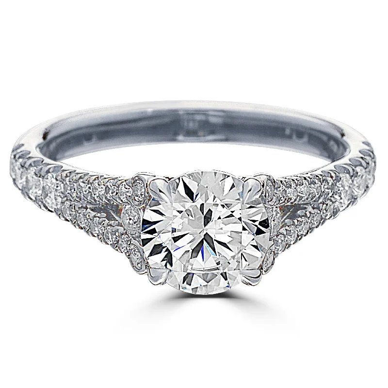 Luxury Platinum Wedding Rings-Point of Love Round Brilliant 1.5 Carat Diamond Split Shank Platinum Engagement Ring