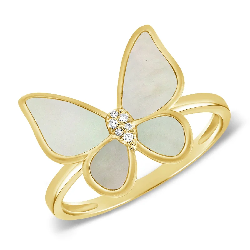 Opal Rings-Mother of Pearl & Diamond Butterfly Ring