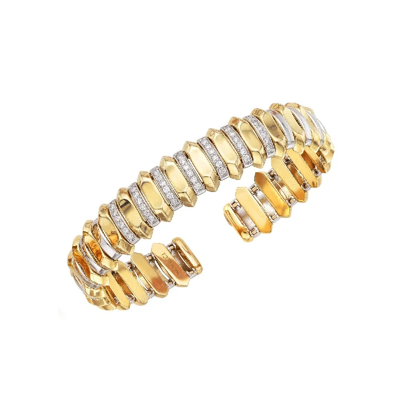 Engraved Bangles-14K Yellow Gold .60CT Diamond Station Cuff Bangle TBG8344