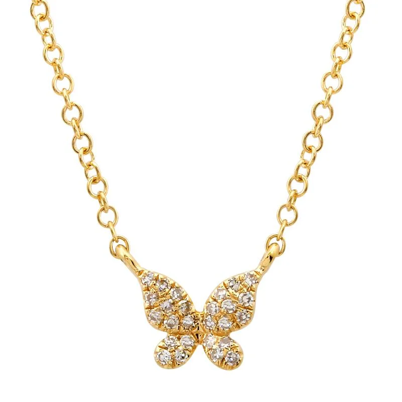 Statement Pendant Necklaces-14K Yellow Gold Diamond Petite Butterfly Necklace