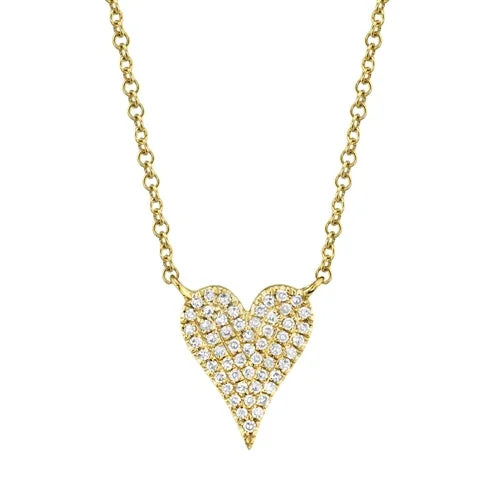 Large Pendant Necklaces-14K Yellow Gold Pave Diamond Heart Necklace (Small)