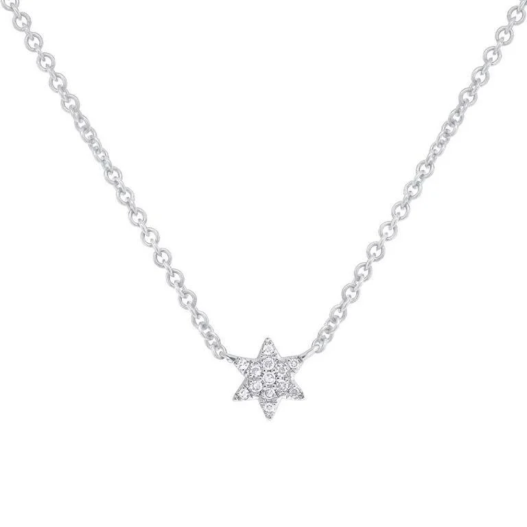 Sapphire Necklaces-14K White Gold Dainty Diamond Star of David Necklace