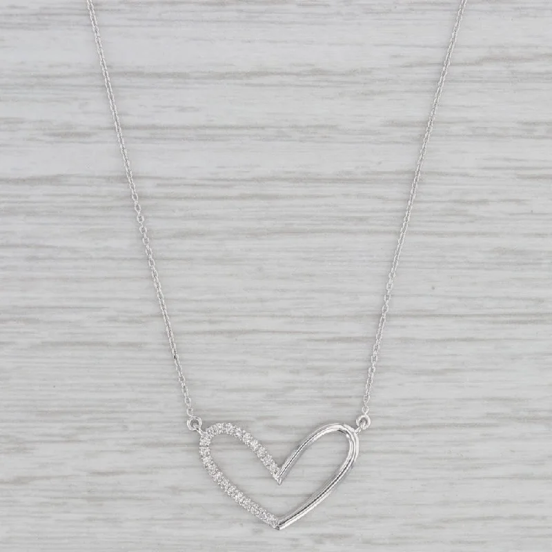 Family Name Necklaces-New 0.10ctw Diamond Heart Pendant Necklace 10k White Gold Adjustable Cable Chain