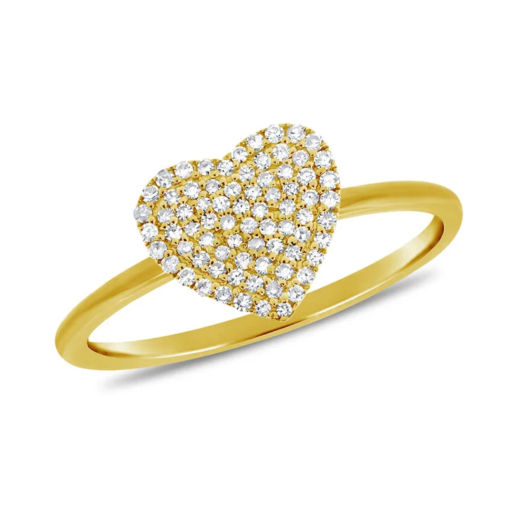 Chunky Gold Rings-14K Gold Heart Ring with Diamonds