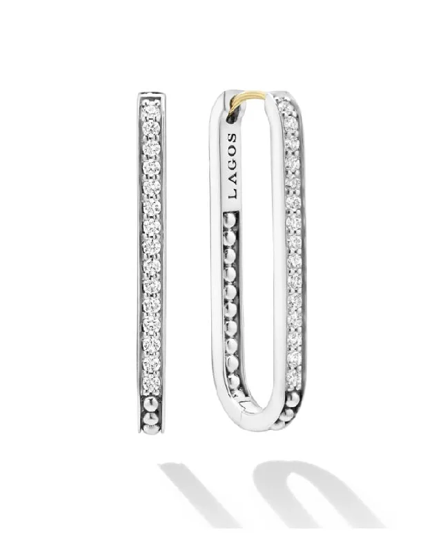 Customizable Earrings-Caviar Spark 0.59Ct Diamond Linear Hoop Earrings in Sterling Silver