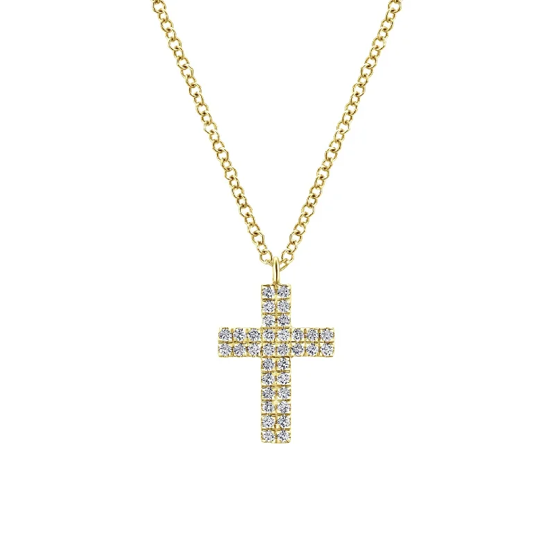 Simple Necklaces-14K Yellow Gold Diamond Cross Necklace