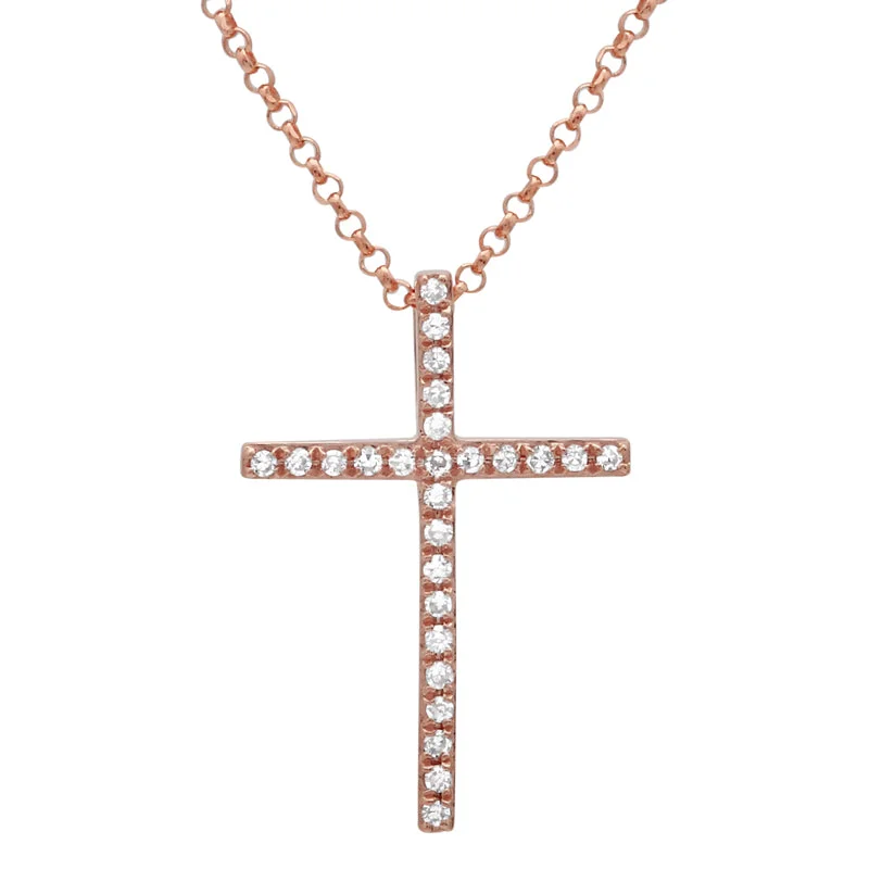 Colored Necklaces-14k Rose Gold Diamond Cross Necklace