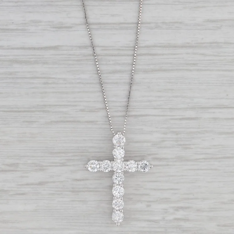 Vintage Necklaces-0.90ctw Diamond Cross Pendant Necklace 14k White Gold 21" Box Chain