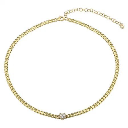 Fancy Necklaces-14k Yellow Gold Illusion Heart Shape Diamond Link Necklace