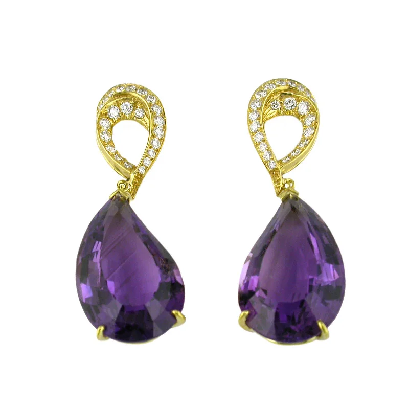 Beautiful Diamond Earrings-18K Yellow Gold Amethyst and Diamond Earrings