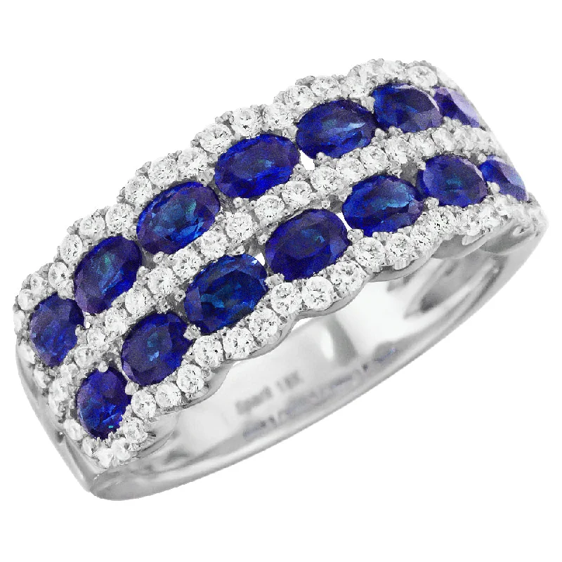 Customizable Rings-Oval Sapphire & Diamond Scalloped Wedding Band Stackable Ring 18K