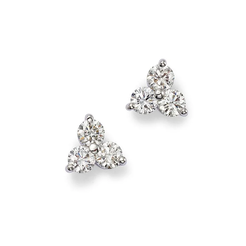 Casual Stud Earrings-Diamond 3-Stone Cluster Stud Earrings in 18K White Gold