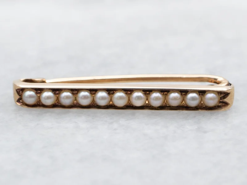 Starfish Brooch-Yellow Gold Seed Pearl Bar Brooch