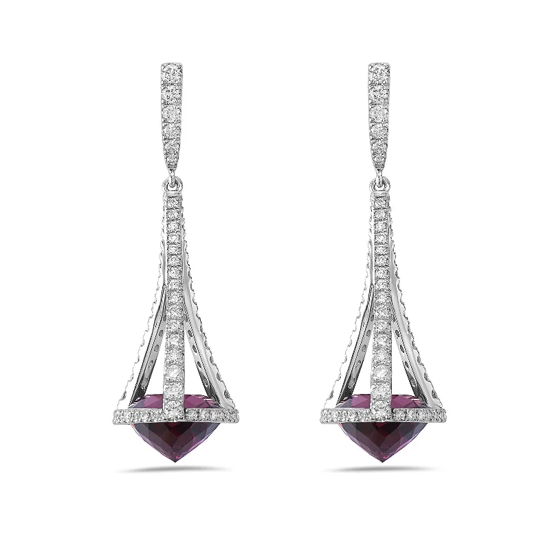 Birthday Earrings-Garnet & Diamond Pastel Chandelier Drop Earrings