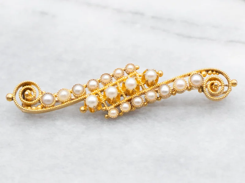 Brooch Pin for Formal Dresses-Etruscan Revival Victorian Pearl Brooch