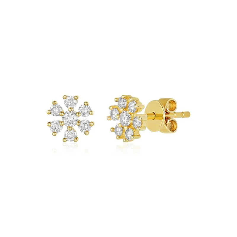 Chic Gold Earrings-Small Diamond Flower Studs