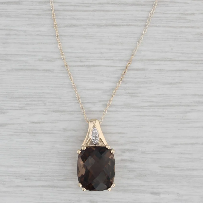 Copper Necklaces-5.20ct Smoky Quartz Pedant Pendant Necklace 10k Yellow Gold 18" Rope Chain