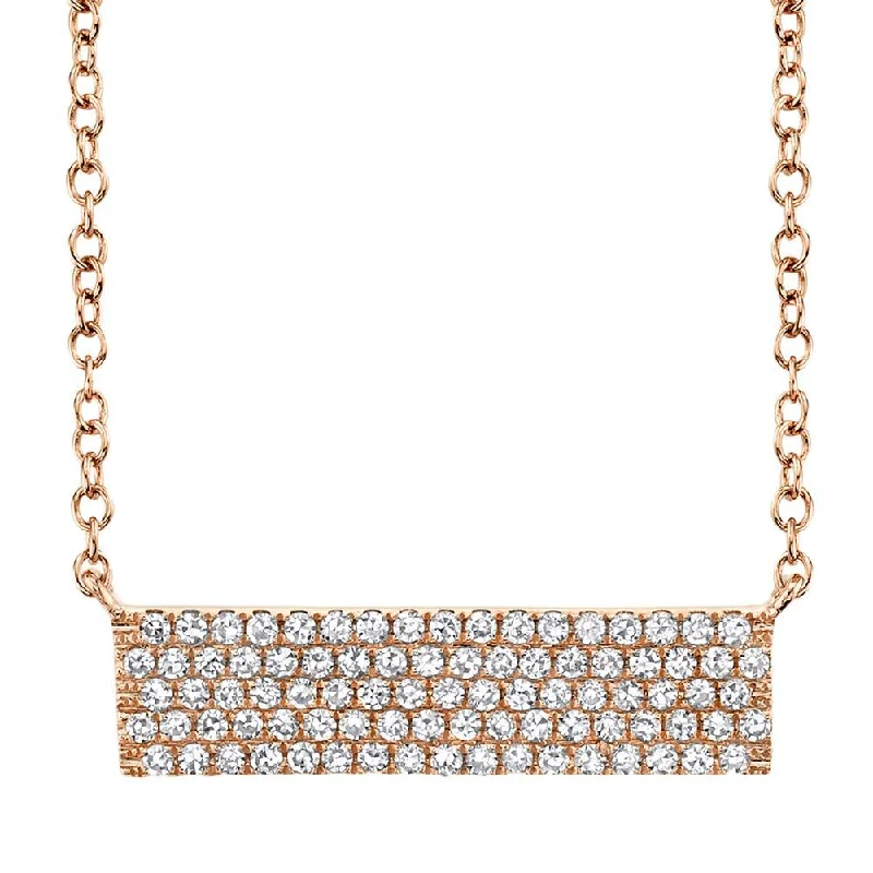 Minimalist Gold Necklaces-14K Rose Gold Diamond Pave Bar Necklace