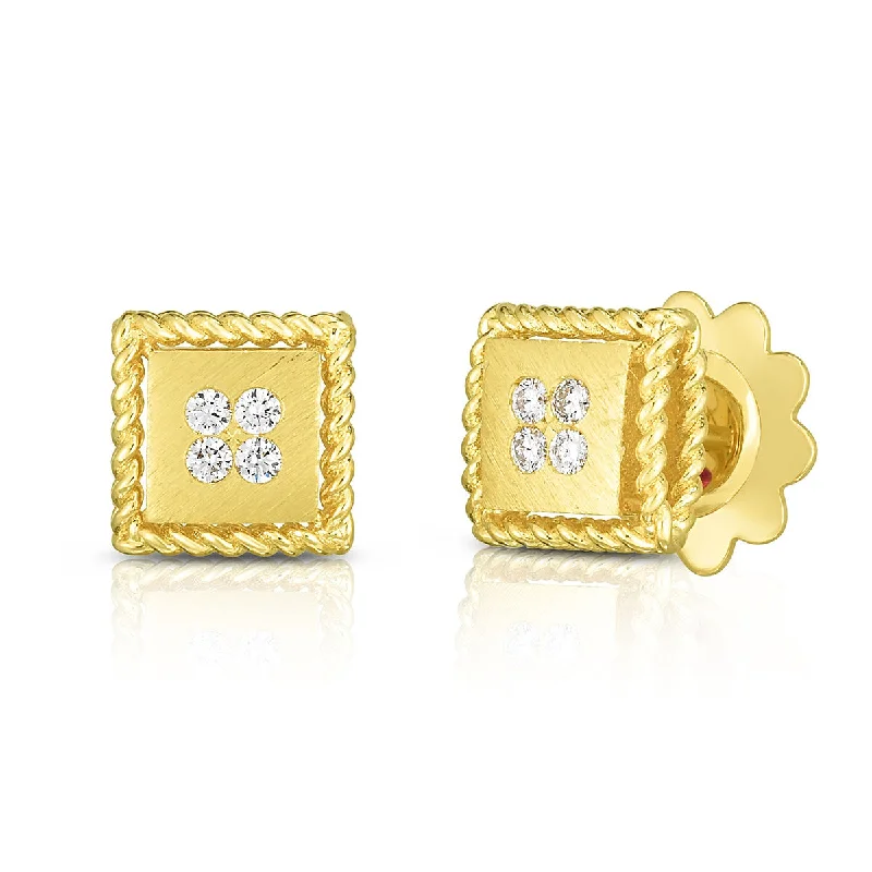 Curved Earrings-Palazzo Ducale Round Diamond Satin Stud Earrings in 18K Yellow Gold