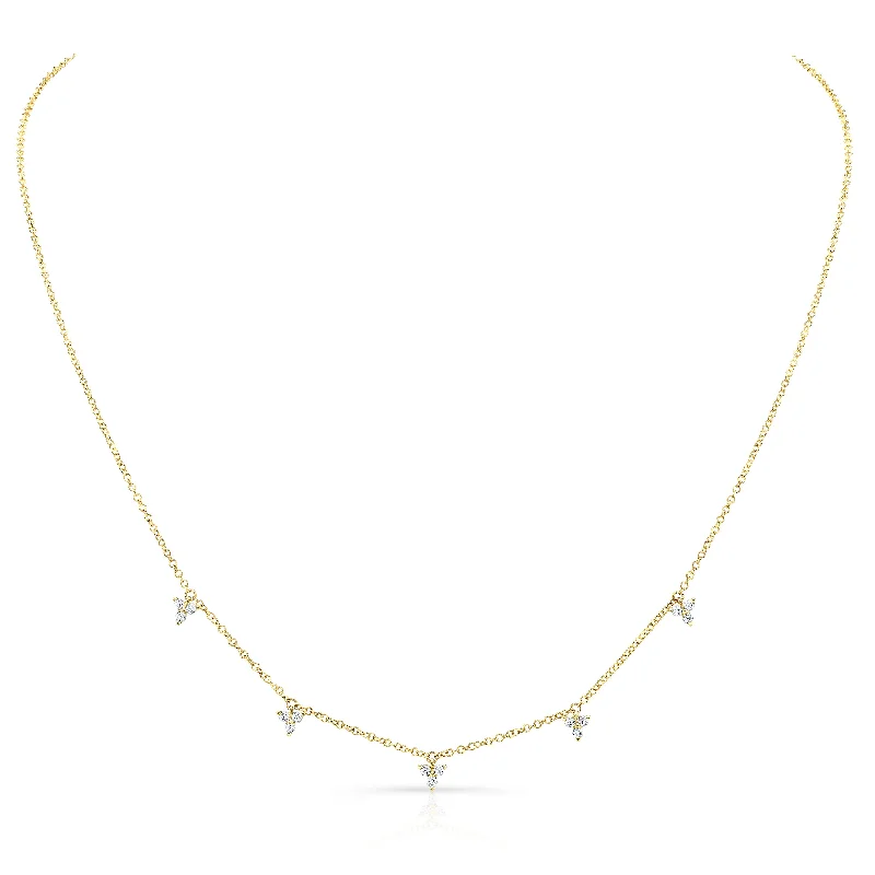 Faux Pearl Necklaces-14K Yellow Gold Diamond Trio Drop Dangle Necklace