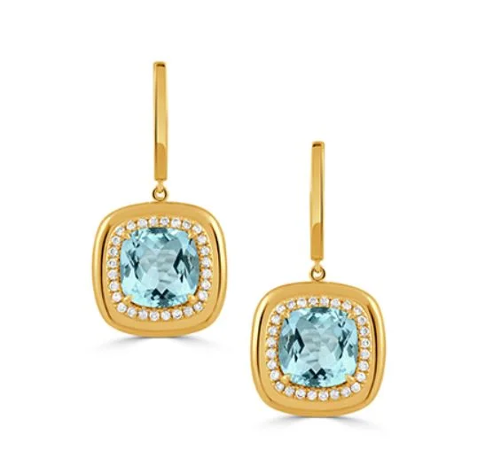 Simple Earrings-Sky Blue 5.77Ct Blue Topaz and 0.27Ct Diamond Halo Drop Earrings in 18k Yellow Gold