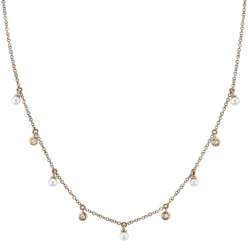 Simple Silver Necklaces-14K Rose Gold Diamond & Cultured Pearl Dangle Necklace