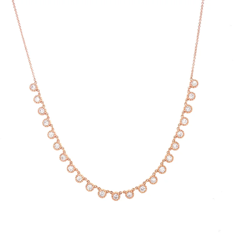 Adjustable Chain Necklaces-14K Rose Gold Diamond Choker Adjustable Necklace