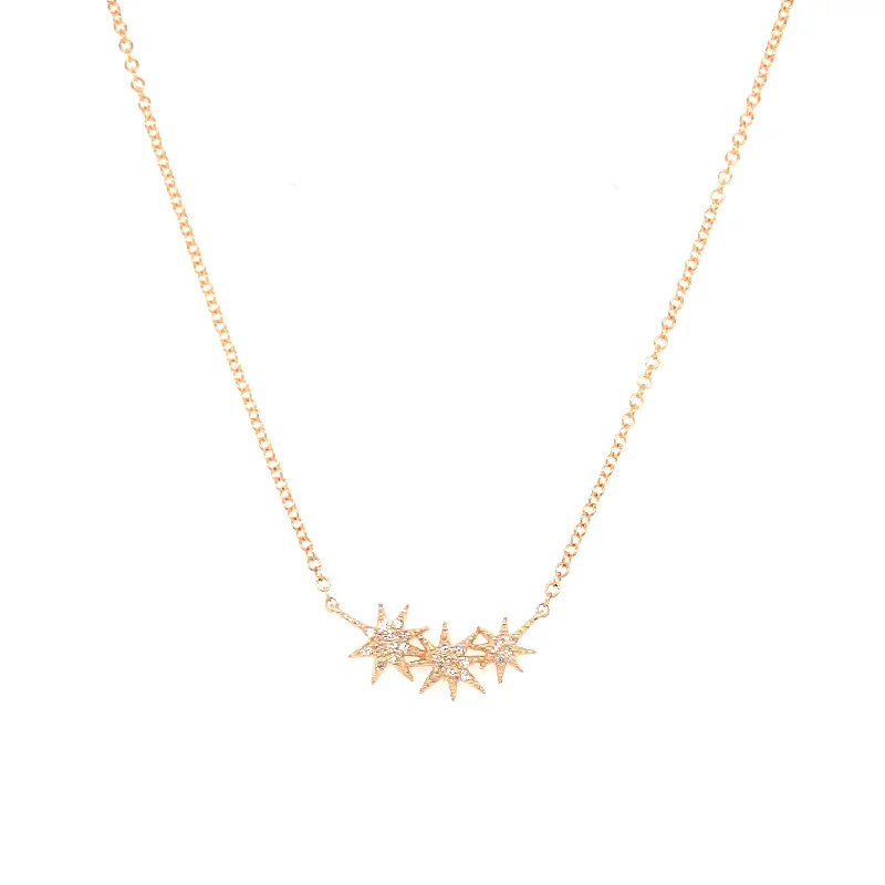 Star Necklaces-14K Yellow Gold Diamond Three Star Necklace