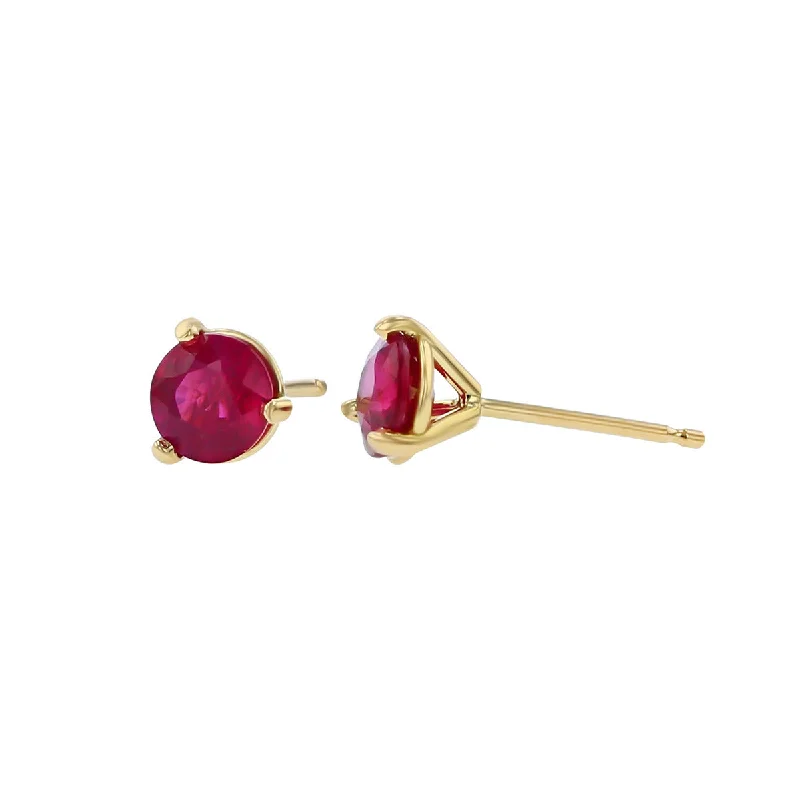 Gem Stud Earrings-18K Yellow Gold Ruby Stud Earrings