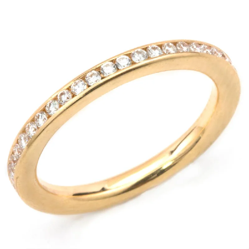 Chunky Gold Rings-Round Diamond Channel Set Eternity Band Anniversary Ring 18K Yellow Gold