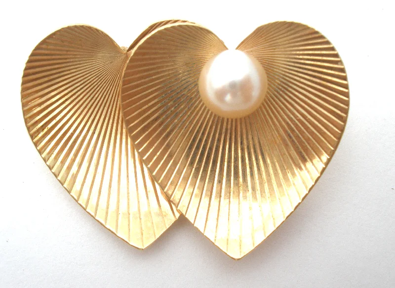 Round Gemstone Brooch-14K Gold Heart Brooch Pin With Pearl Vintage