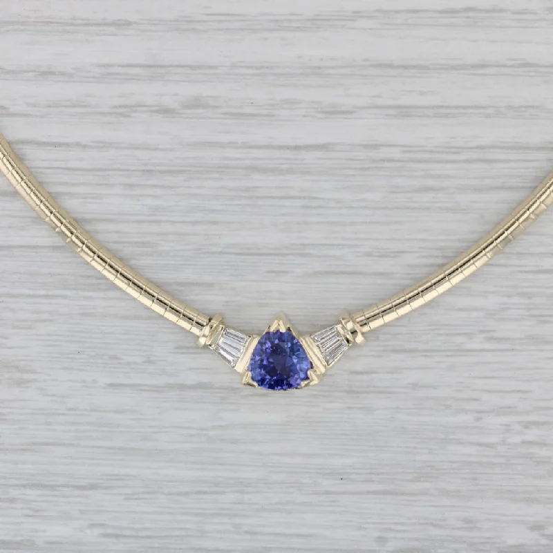 White Gold Necklaces-3.38ctw Tanzanite Diamond Necklace 14k Yellow Gold 17.25" Omega Chain