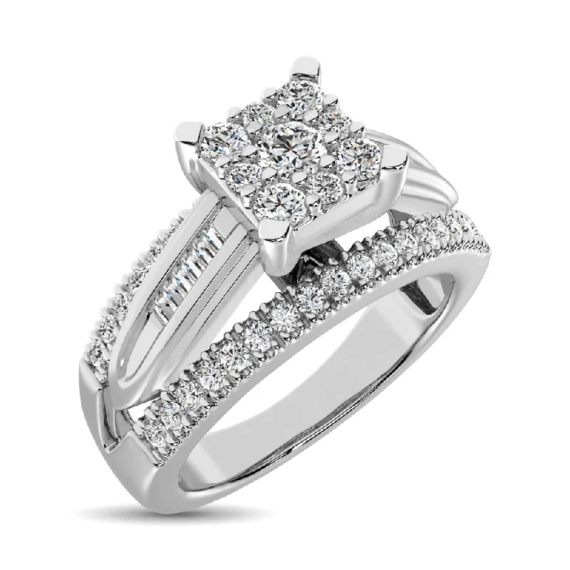 Bridal Rings-Sterling Silver 1/2 Ctw Diamond Square Frame Enagement Ring