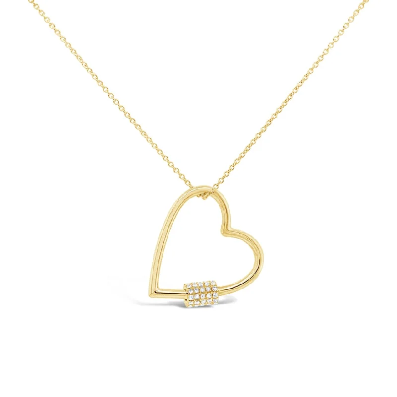 Cross Pendant Necklaces-14K Yellow Gold Diamond Heart Charm Holder Necklace