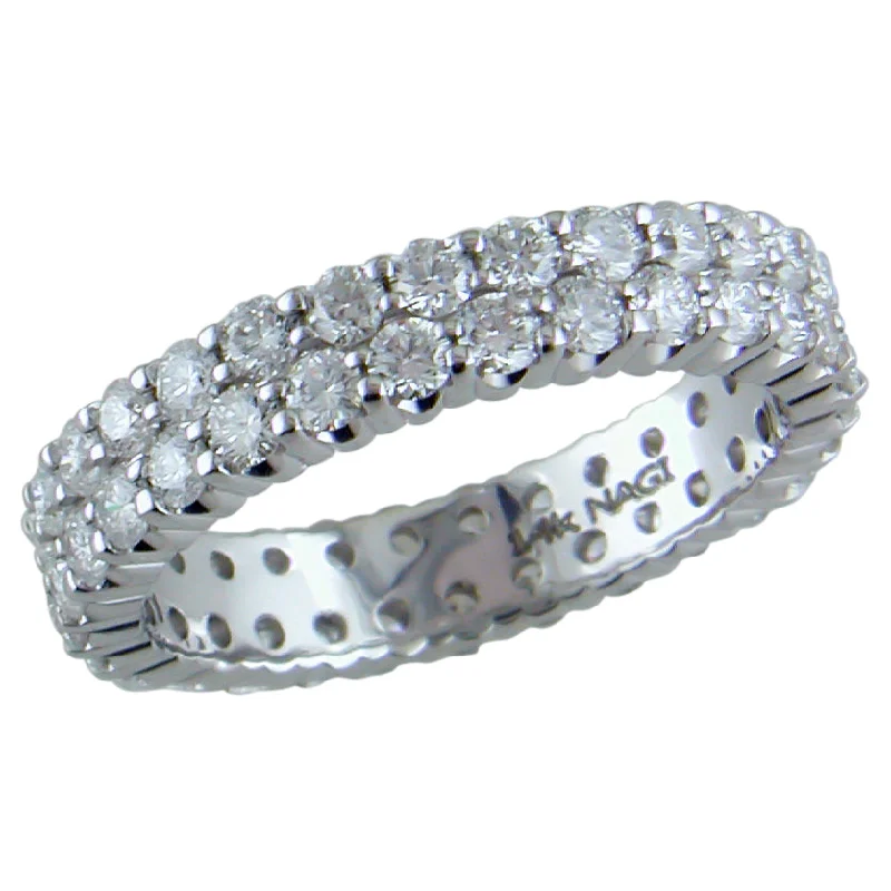 Women's Signet Rings-Double Staggered Row Diamond Eternity Band Ring 14K White Gold 1.50 carats