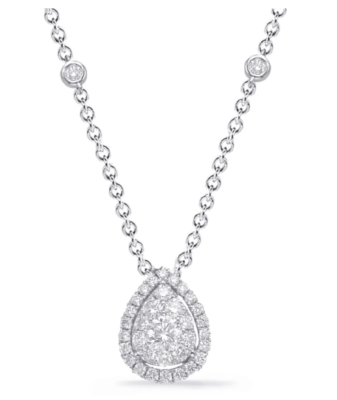 Custom Name Necklaces-14K White Gold Fancy Pear Diamond Cluster Necklace