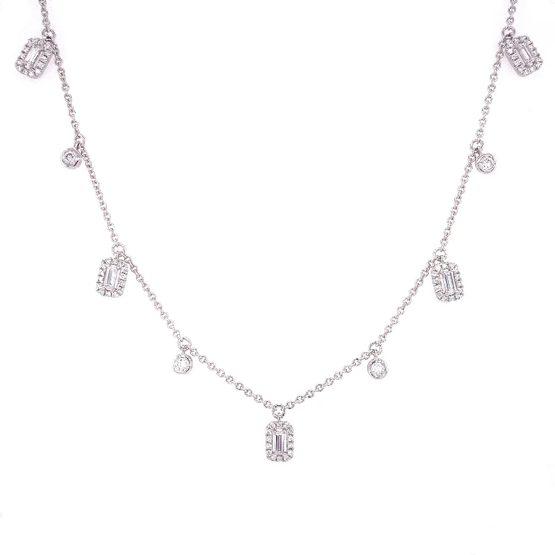 Romantic Pendant Necklaces-18K White Gold Diamond Shaker Necklace