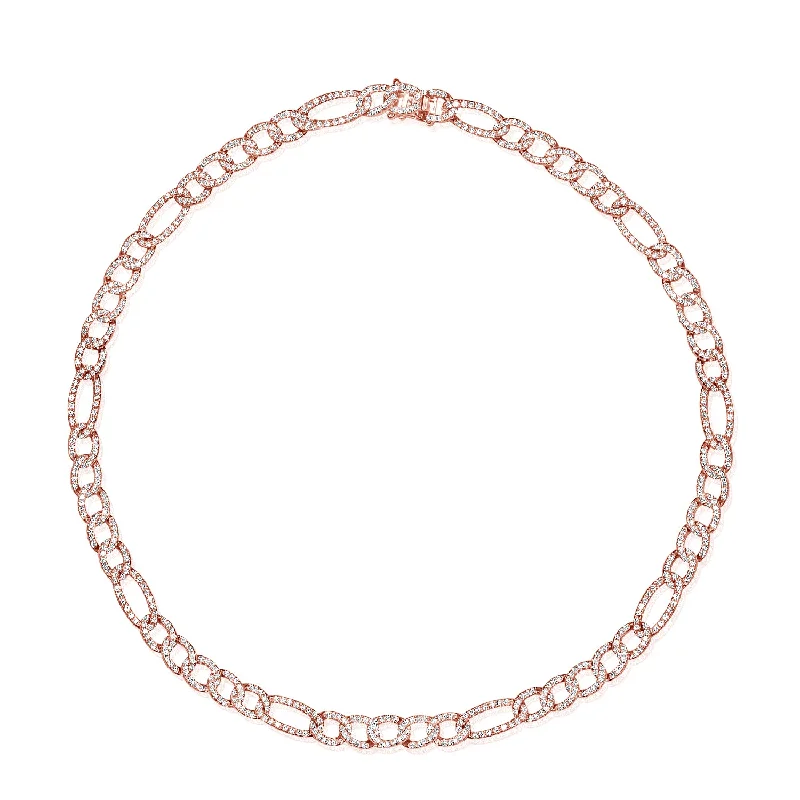 Crystal Necklaces-14K Rose Gold Diamond Figaro Link Necklace