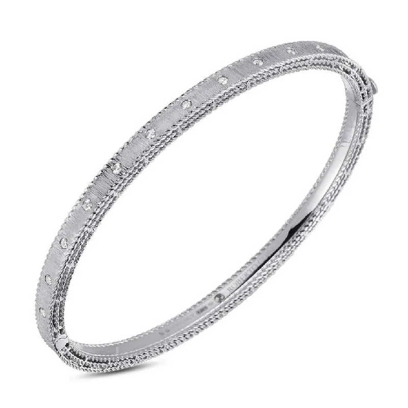 Gold Wedding Bangles Set-Roberto Coin 18k White Gold Symphony Princess Satin Diamond Bangle