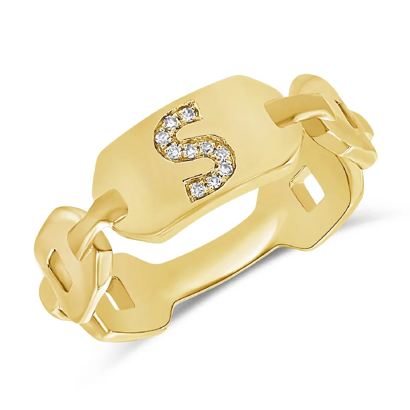 Dazzling Wedding Bands-Personalized "S" Initial Diamond Chain Ring in 14K Gold