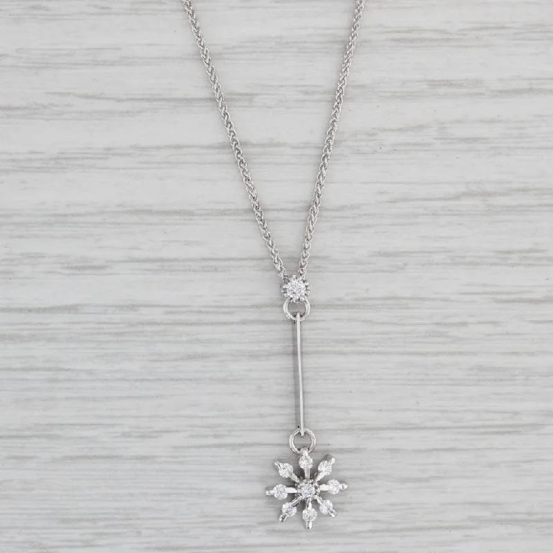 Sterling Silver Necklaces-Vintage 0.22ctw Diamond Flower Snowflake Pendant Necklace 14k 18k Gold 16.75”