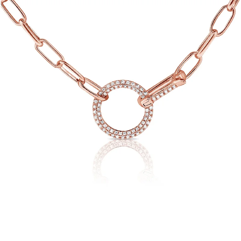 Abstract Necklaces-14K Rose Gold Diamond Pave Circle "Y" Necklace