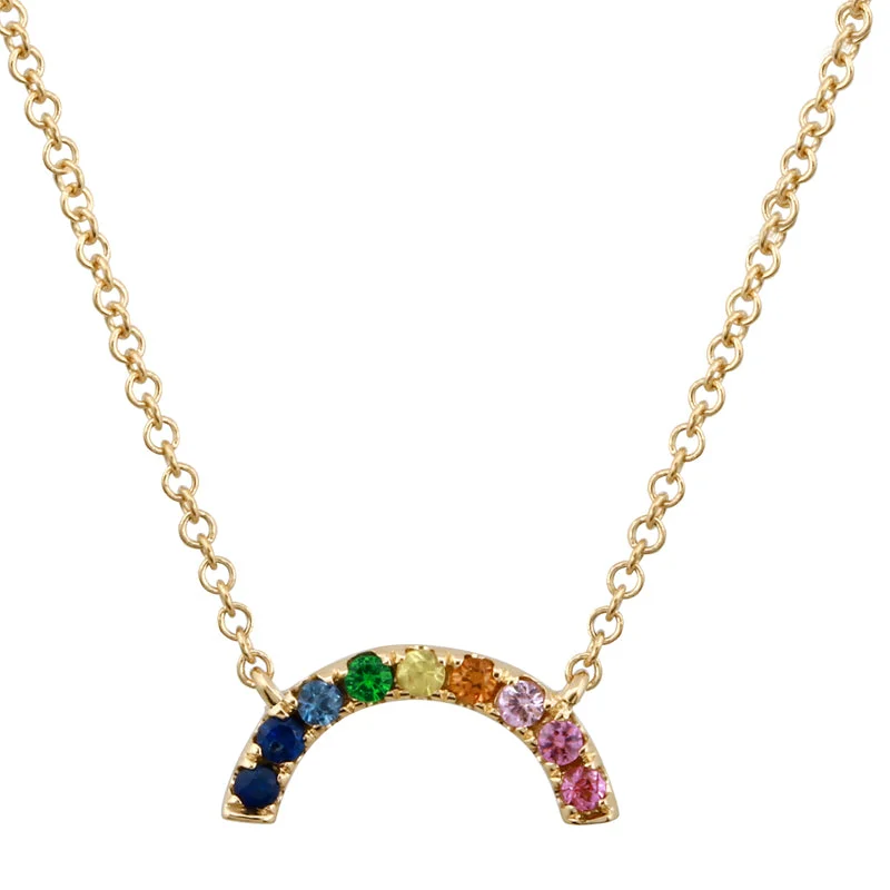 Unique Pendant Necklaces-14K Yellow Gold Multi-Sapphire Rainbow Necklace