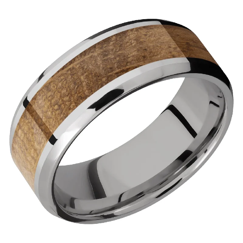 Baguette Rings-Lashbrook 8MM Titanium Men Wedding Band with a Whiskey Barrel Inlay