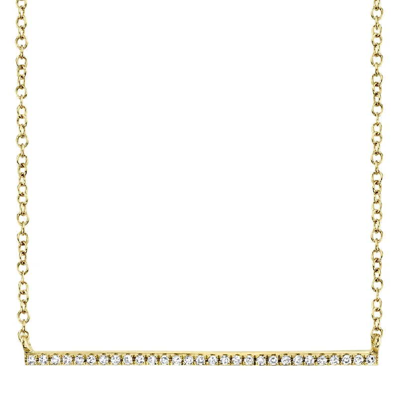 Initial Letter Necklaces-14K Yellow Gold Diamond Bar Necklace