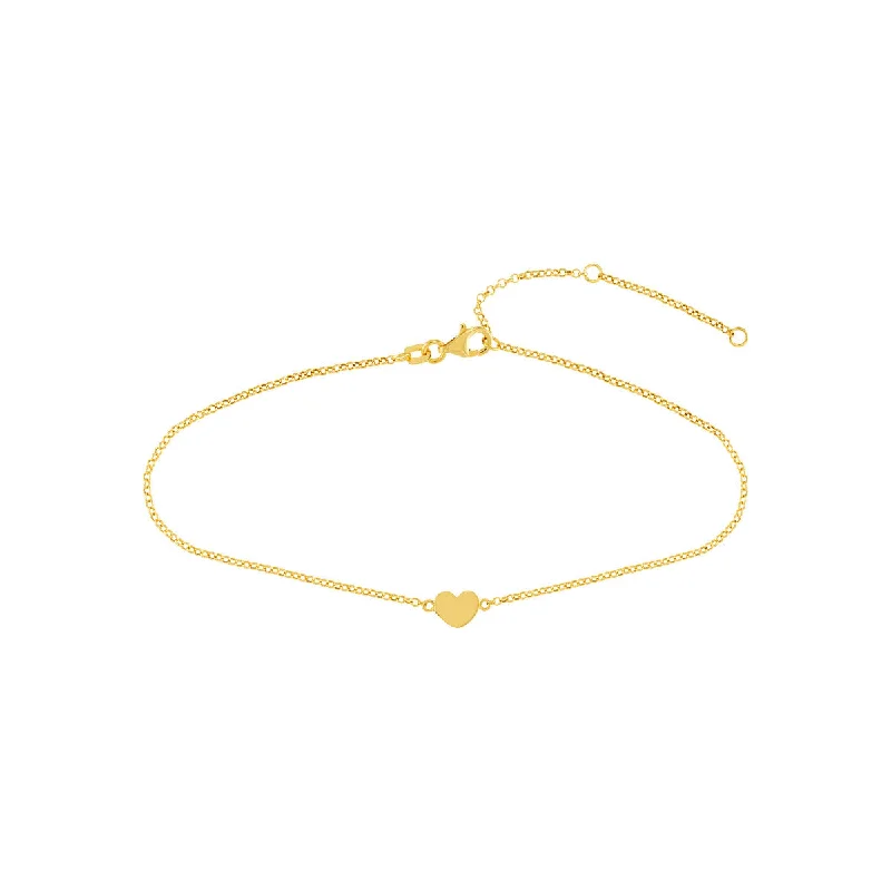 Fashion Gemstone Necklaces-14K Yellow Gold Mini Heart Rolo Chain Anklet