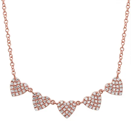 Large Statement Necklaces-14K Rose Gold Diamond (5) Heart Necklace