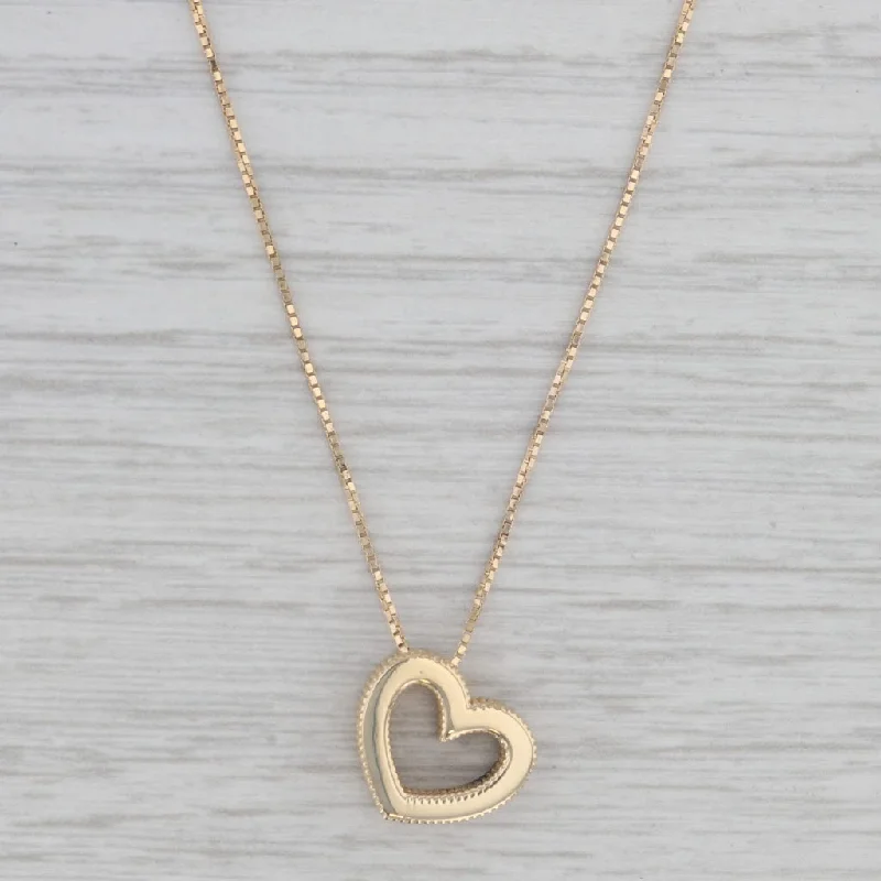 Dainty Necklaces-Heart Pendant Necklace 14k Yellow Gold 16"-18" Adjustable Box Chain