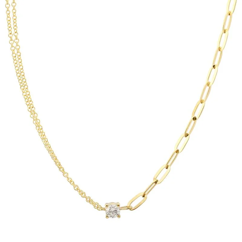 Designer Diamond Necklaces-14K Yellow Gold Diamond Mixed Double Chain Necklace